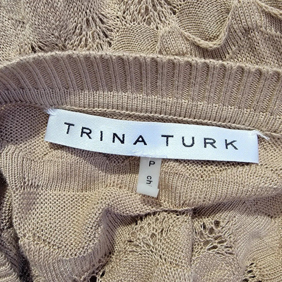 Trina Turk Tan Lightweight Knit V Neck Cardigan Layering 3/4 Sleeves Buttons S - Picture 7 of 11